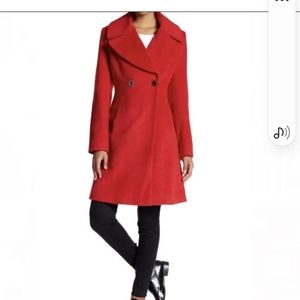 T Tahari Red Harper Notch Collar Blend Coat Size 4